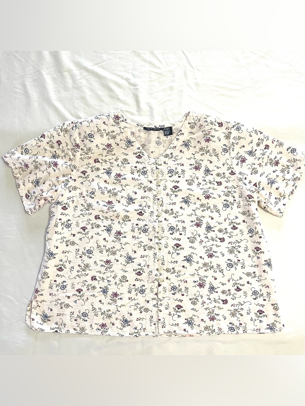 Retro Floral Boxy Button-Up Short Sleeve Shirt by Club Z Collection Women’s 1X